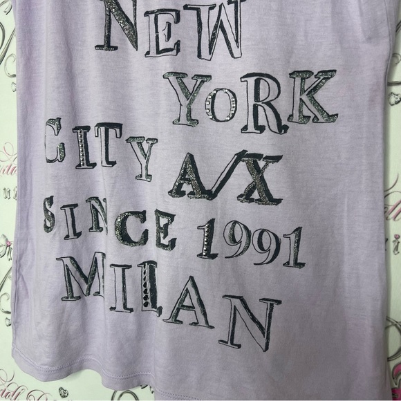 Armani exchange tshirt sparkly lavender lilac grey rhinestone bling studded y2k - Picture 2 of 9